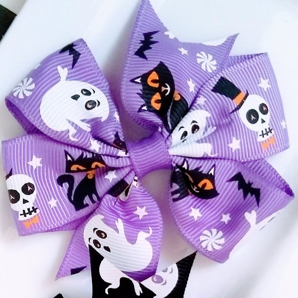 Halloween Hair Bows Clips Skull Ghost Black Cat - Picture 4 of 5
